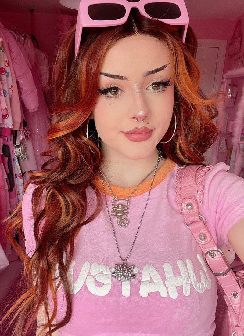 Mixed Auburn With Dark Roots Wavy Lace Front Kanekalon Synthetic Wig LF3272