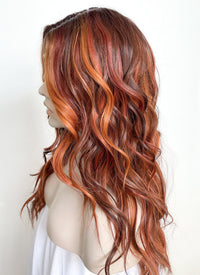 Mixed Auburn With Dark Roots Wavy Lace Front Kanekalon Synthetic Wig LF3272