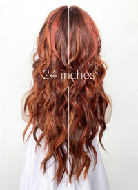 Mixed Auburn With Dark Roots Wavy Lace Front Kanekalon Synthetic Wig LF3272