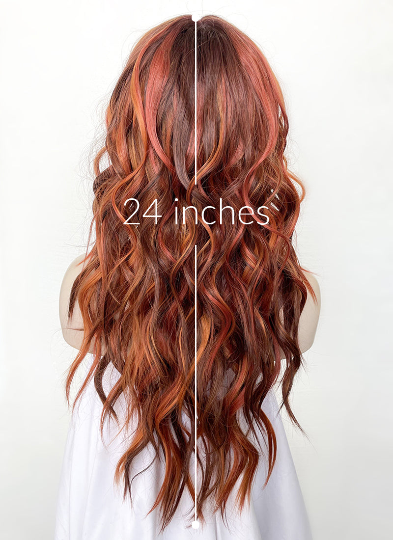 Mixed Auburn With Dark Roots Wavy Lace Front Kanekalon Synthetic Wig LF3272