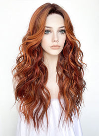 Mixed Auburn With Dark Roots Wavy Lace Front Kanekalon Synthetic Wig LF3272