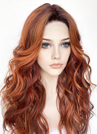 Mixed Auburn With Dark Roots Wavy Lace Front Kanekalon Synthetic Wig LF3272