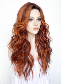 Mixed Auburn With Dark Roots Wavy Lace Front Kanekalon Synthetic Wig LF3272