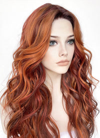 Mixed Auburn With Dark Roots Wavy Lace Front Kanekalon Synthetic Wig LF3272