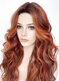 Mixed Auburn With Dark Roots Wavy Lace Front Kanekalon Synthetic Wig LF3272