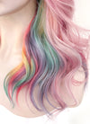 Pastel Pink Rainbow Color Wavy Lace Front Synthetic Wig LF3273