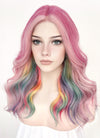Pastel Pink Rainbow Color Wavy Lace Front Synthetic Wig LF3273