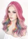 Pastel Pink Rainbow Color Wavy Lace Front Synthetic Wig LF3273