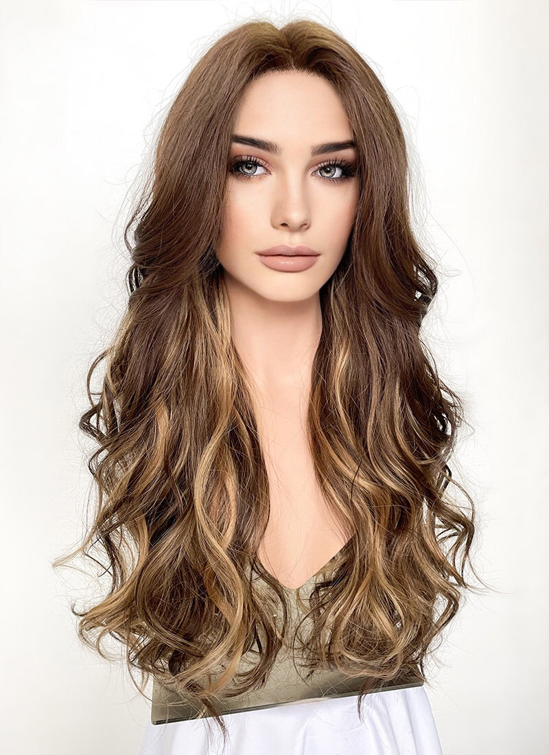 Brown Mixed Blonde Wavy Lace Front Synthetic Wig LF3275