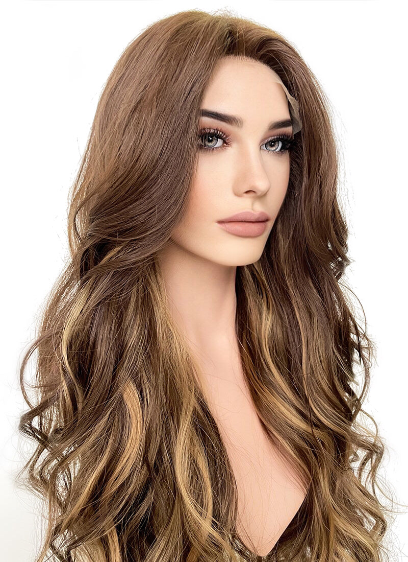 Brown Mixed Blonde Wavy Lace Front Synthetic Wig LF3275
