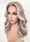 Ash Purple With Blonde Highlights Money Piece Wavy Lace Front Synthetic Wig LF3283