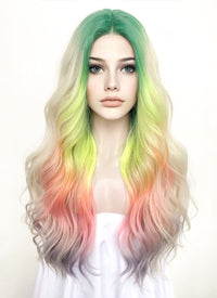 Blonde Rainbow Color Wavy Lace Front Synthetic Wig LF3288