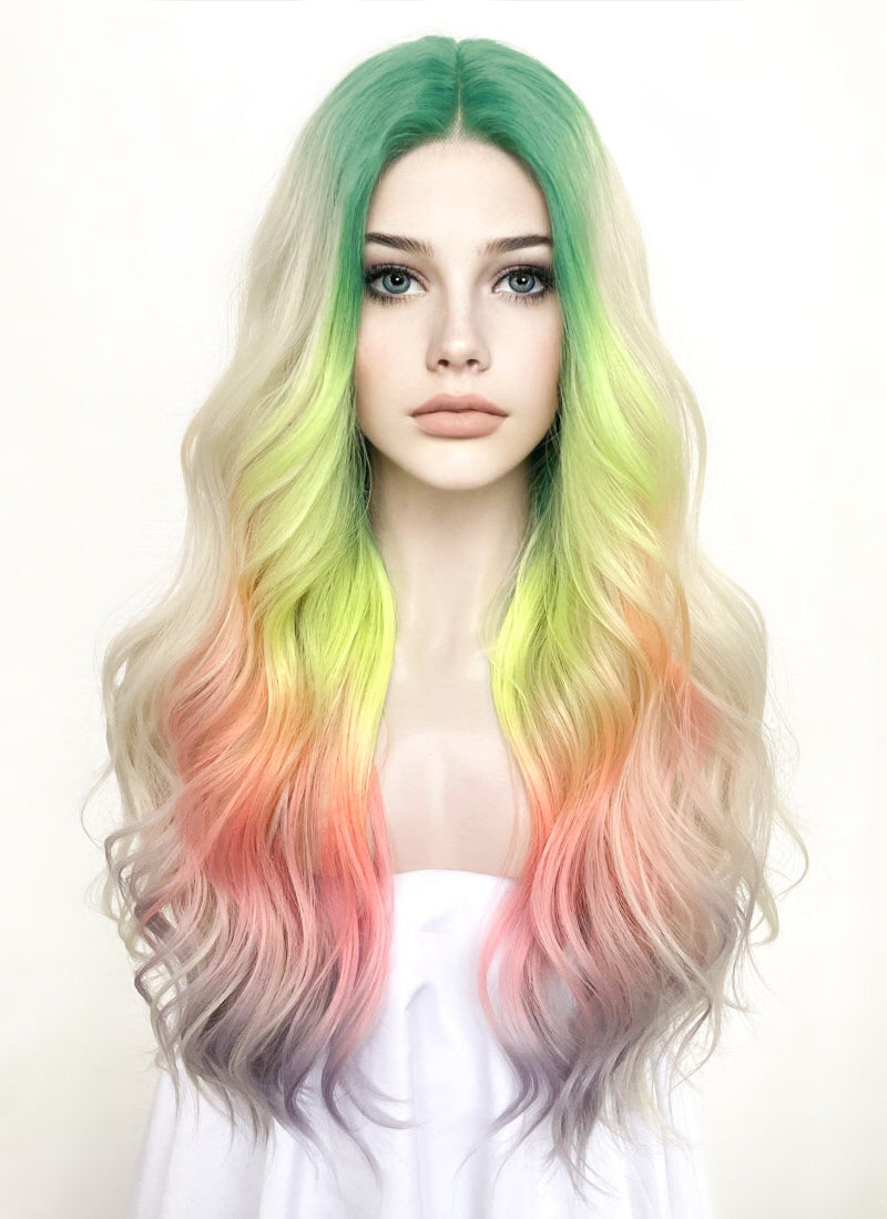 Blonde Rainbow Color Wavy Lace Front Synthetic Wig LF3288