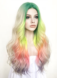 Blonde Rainbow Color Wavy Lace Front Synthetic Wig LF3288