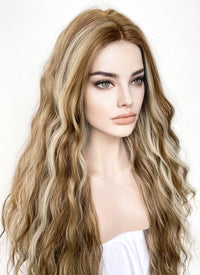 Brown With Blonde Highlights Curly Lace Front Synthetic Wig LF3289