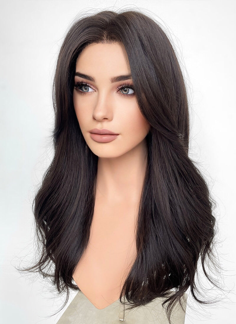 Brunette Curtain Bangs Wavy Lace Front Synthetic Wig LF3291