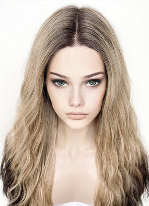 Blonde Brown Ombre With Dark Roots Wavy Lace Front Synthetic Wig LF3295