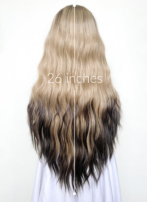 Blonde Brown Ombre With Dark Roots Wavy Lace Front Synthetic Wig LF3295