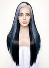 Black Blonde Blue Mixed Straight Lace Front Synthetic Wig LF3296