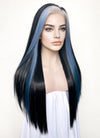 Black Grey Blue Money Piece Straight Lace Front Synthetic Wig LF3296