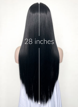 Black Grey Blue Money Piece Straight Lace Front Synthetic Wig LF3296
