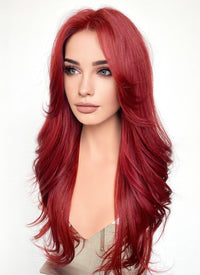 Red Curtain Bangs Wavy Lace Front Synthetic Wig LF3297