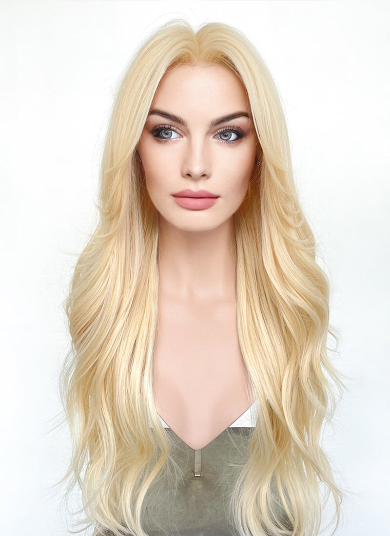 Blonde Curtain Bangs Wavy Lace Front Synthetic Wig LF3299