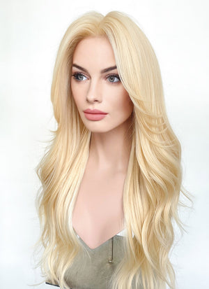 Blonde Curtain Bangs Wavy Lace Front Synthetic Wig LF3299