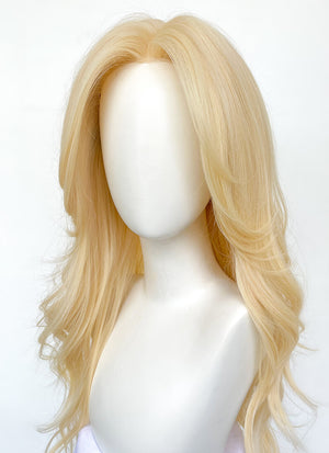 Blonde Curtain Bangs Wavy Lace Front Synthetic Wig LF3299