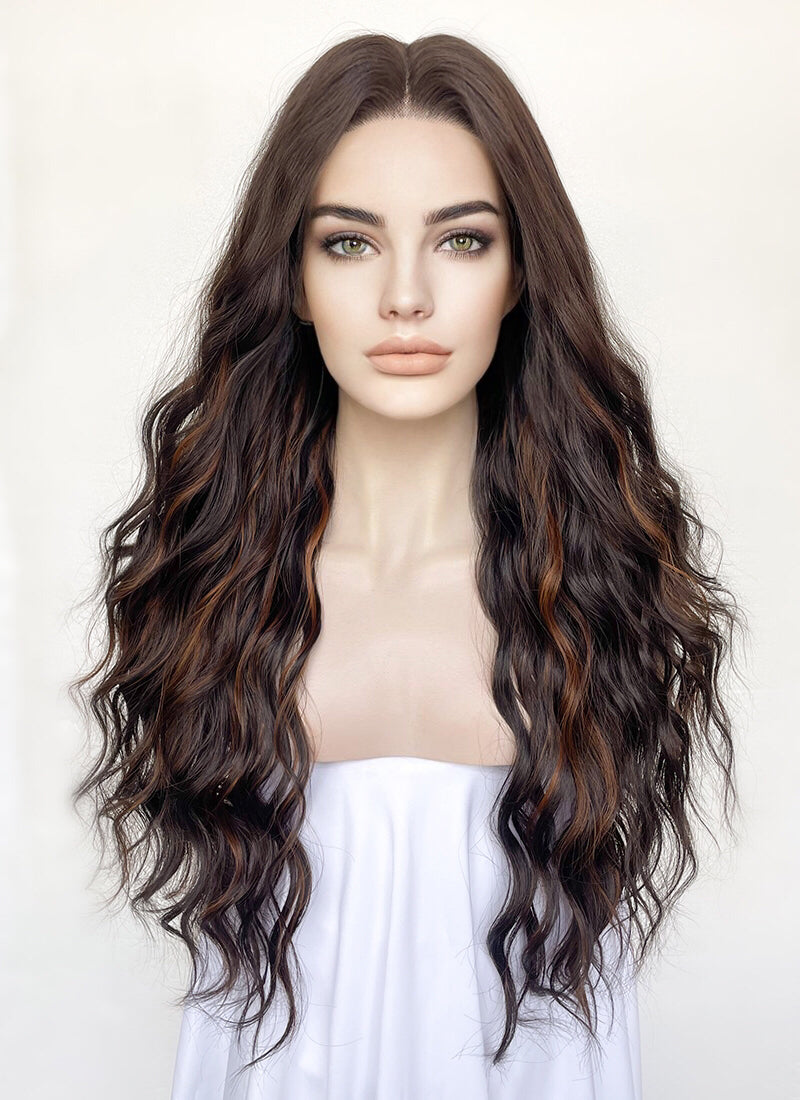 Brunette Mixed Brown Wavy Lace Front Synthetic Wig LF3300