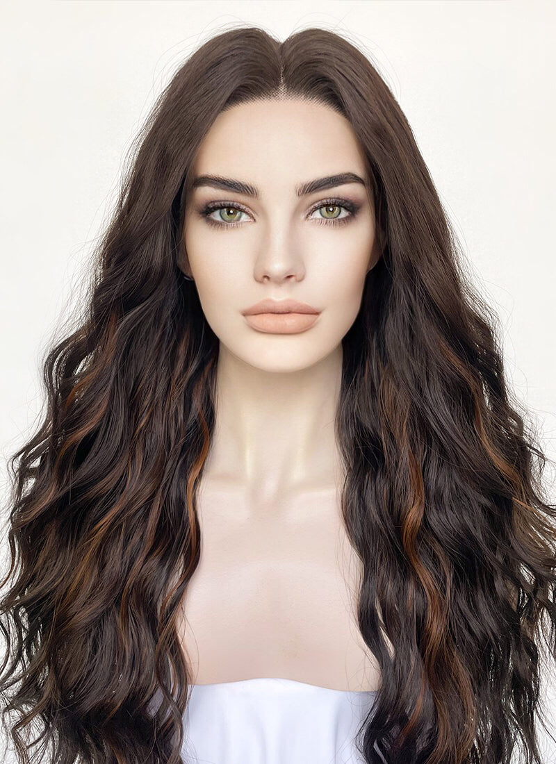 Brunette Mixed Brown Wavy Lace Front Synthetic Wig LF3300