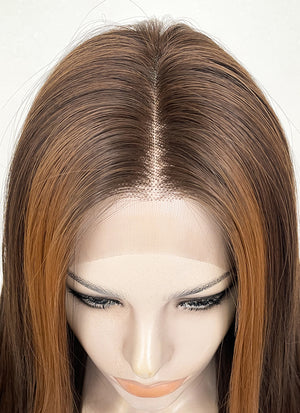 Brown And Ginger Money Piece Straight Lace Front Kanekalon Synthetic Hair Wig LF3301