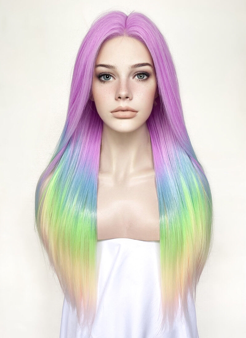 Purple Rainbow Color Straight Lace Front Synthetic Wig LF3304