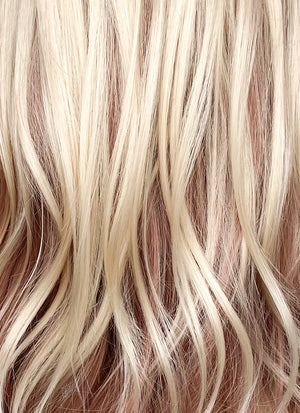 Blonde Pink Brown Mixed Curtain Bangs Wavy Lace Front Synthetic Wig LF3308