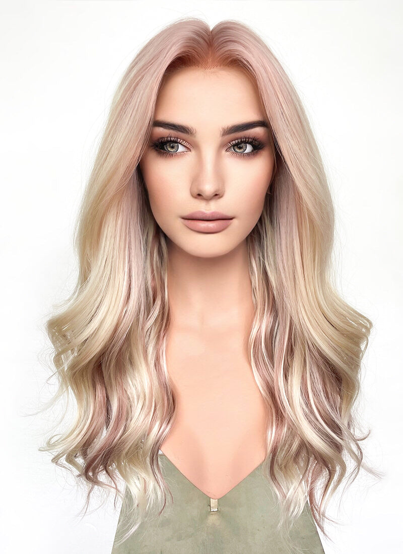 Blonde Pink Brown Mixed Wavy Lace Front Synthetic Wig LF3308