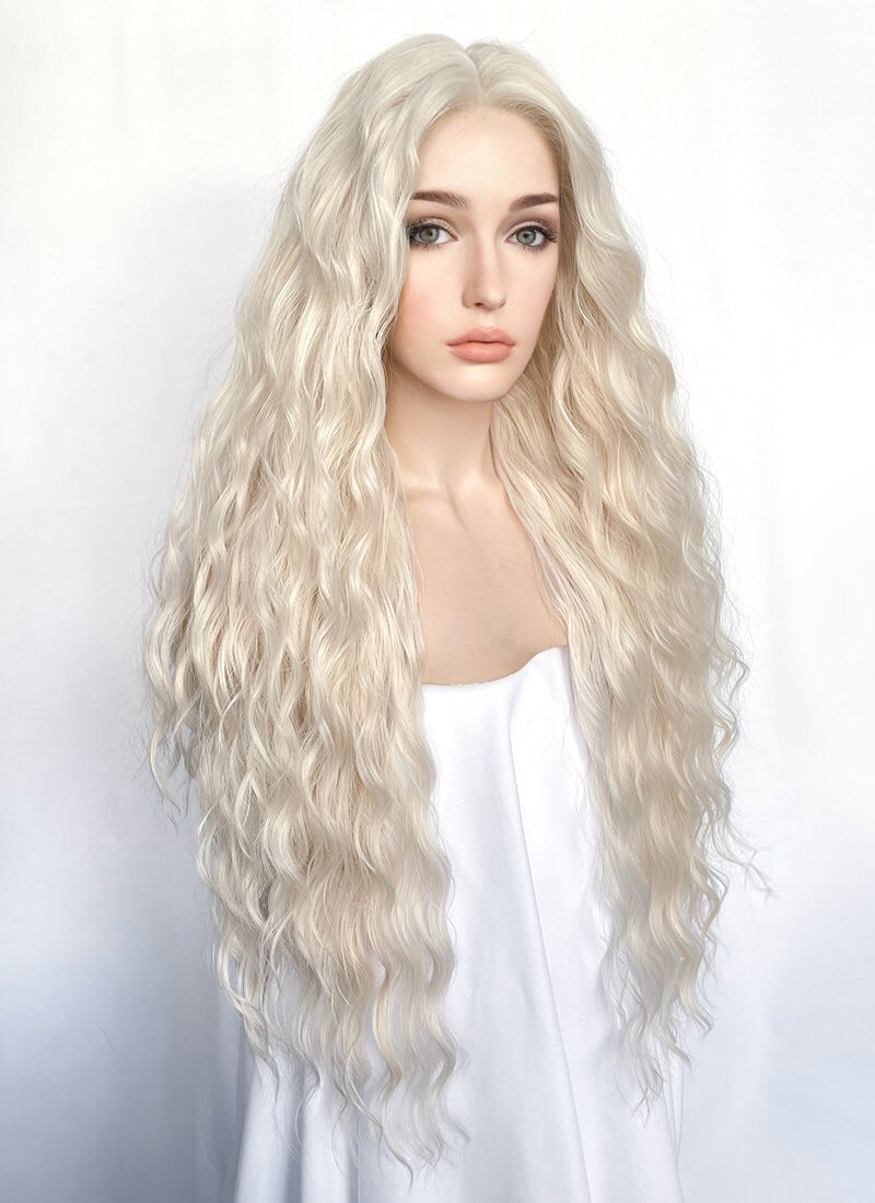 Platinum Blonde Curly Lace Front Synthetic Wig LF3310