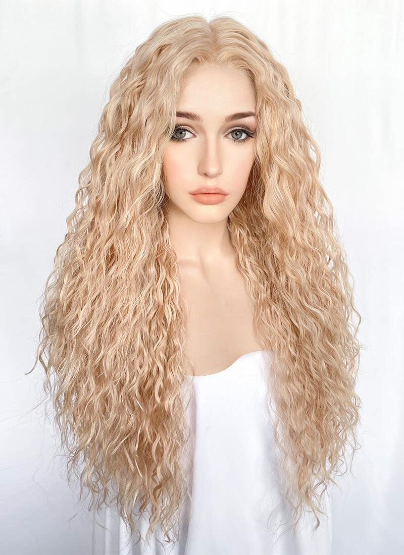 Light Golden Blonde Curly Lace Front Synthetic Hair Wig LF3312