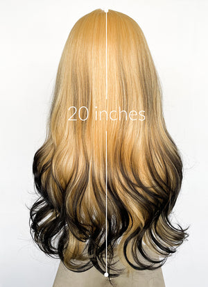 Blonde Black Ombre Curtain Bangs Wavy Lace Front Synthetic Hair Wig LF3317A