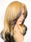 Blonde Black Ombre Curtain Bangs Wavy Lace Front Synthetic Hair Wig LF3317A