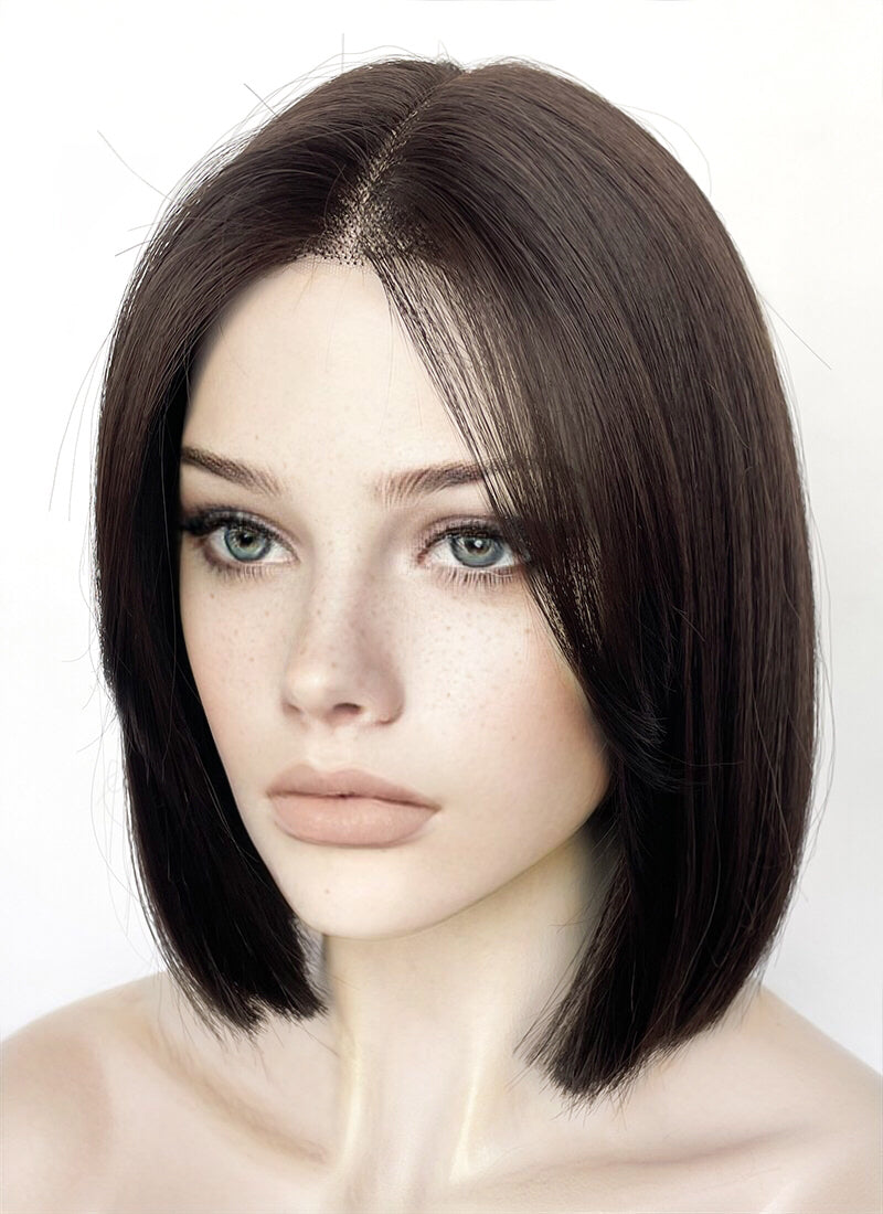 Dark Brown Curtain Bangs Straight Lace Front Synthetic Hair Wig LF3323