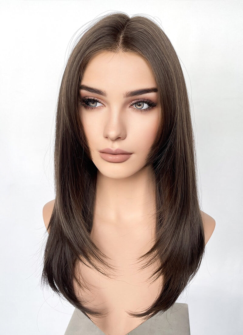 Brunette Curtain Bangs Straight Lace Front Synthetic Hair Wig LF3324