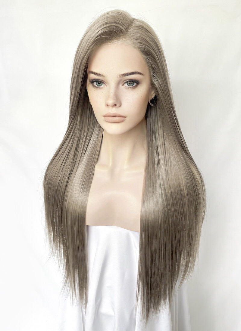 Linen Ash Grey Straight Lace Front Kanekalon Synthetic Wig LF3326