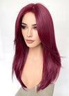 Burgundy Red Curtain Bangs Straight Lace Front Synthetic Hair Wig LF3328