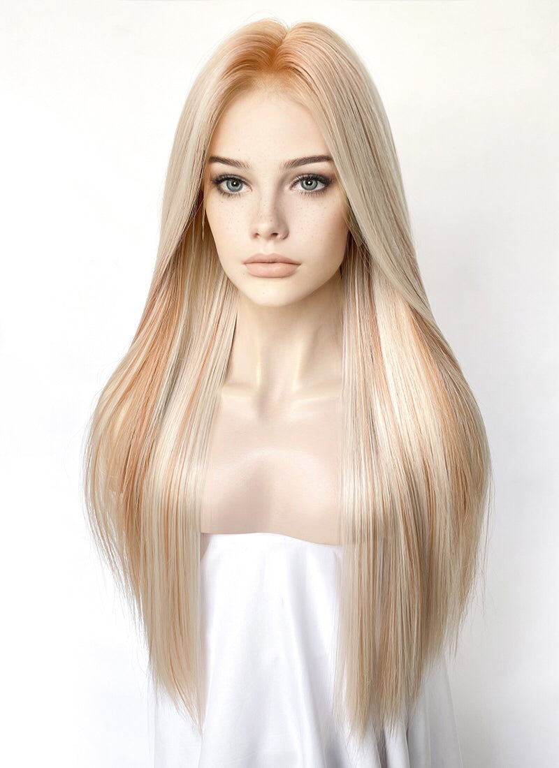 Blonde With Brown Highlights Straight Lace Front Kanekalon Synthetic Hair Wig LF3330