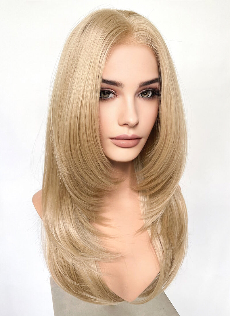 Blonde Curtain Bangs Straight Lace Front Synthetic Hair Wig LF3332