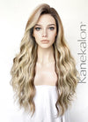 Balayage Brown With Blonde Highlights Wavy Lace Front Kanekalon Synthetic Hair Wig LF3333