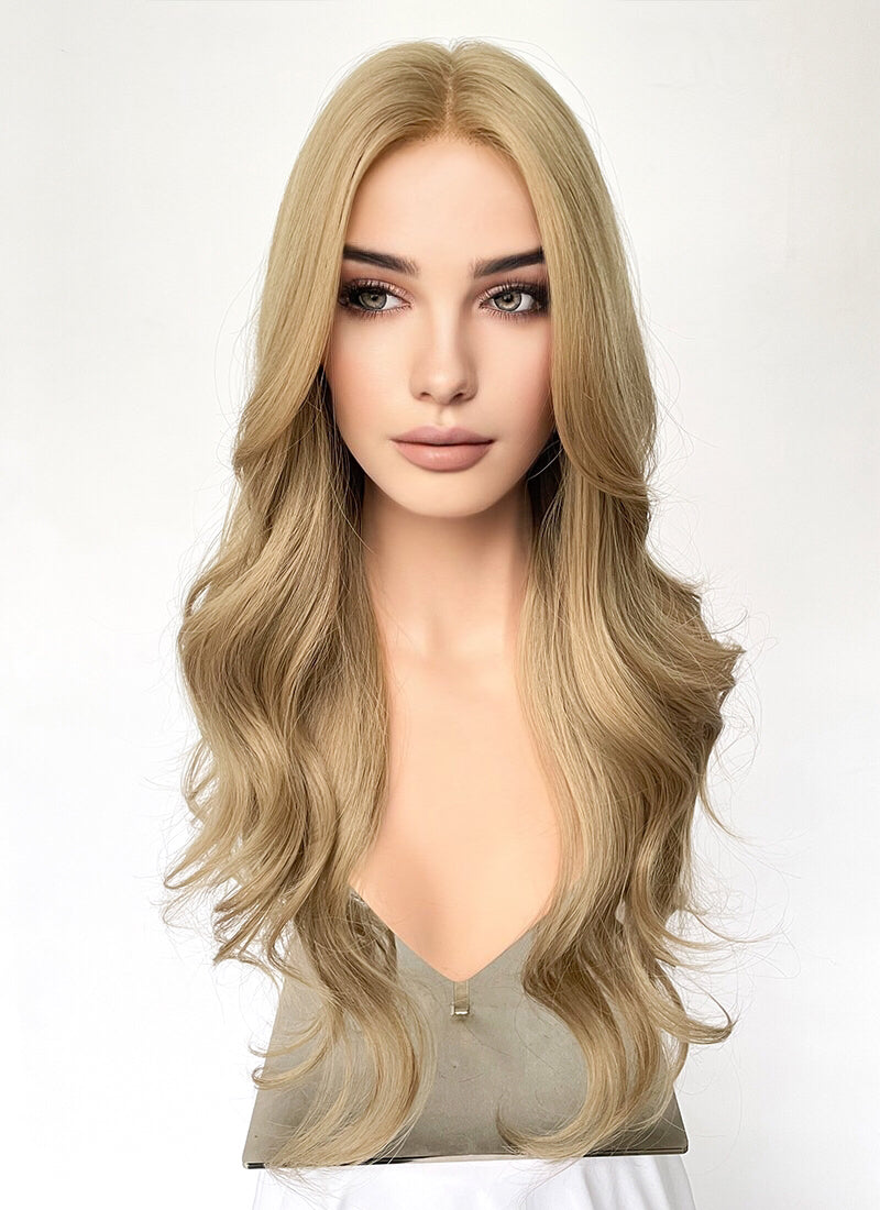 Blonde Curtain Bangs Wavy Lace Front Synthetic Hair Wig LF3339