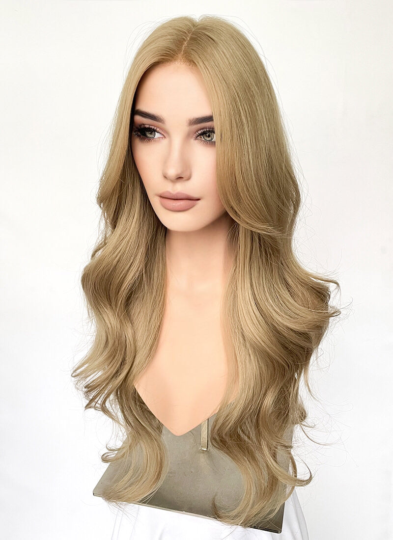 Blonde Curtain Bangs Wavy Lace Front Synthetic Hair Wig LF3339