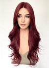 Dark Red Curtain Bangs Wavy Lace Front Synthetic Hair Wig LF3340