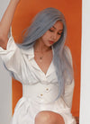 Ash Blue Straight Lace Front Synthetic Wig LF5006